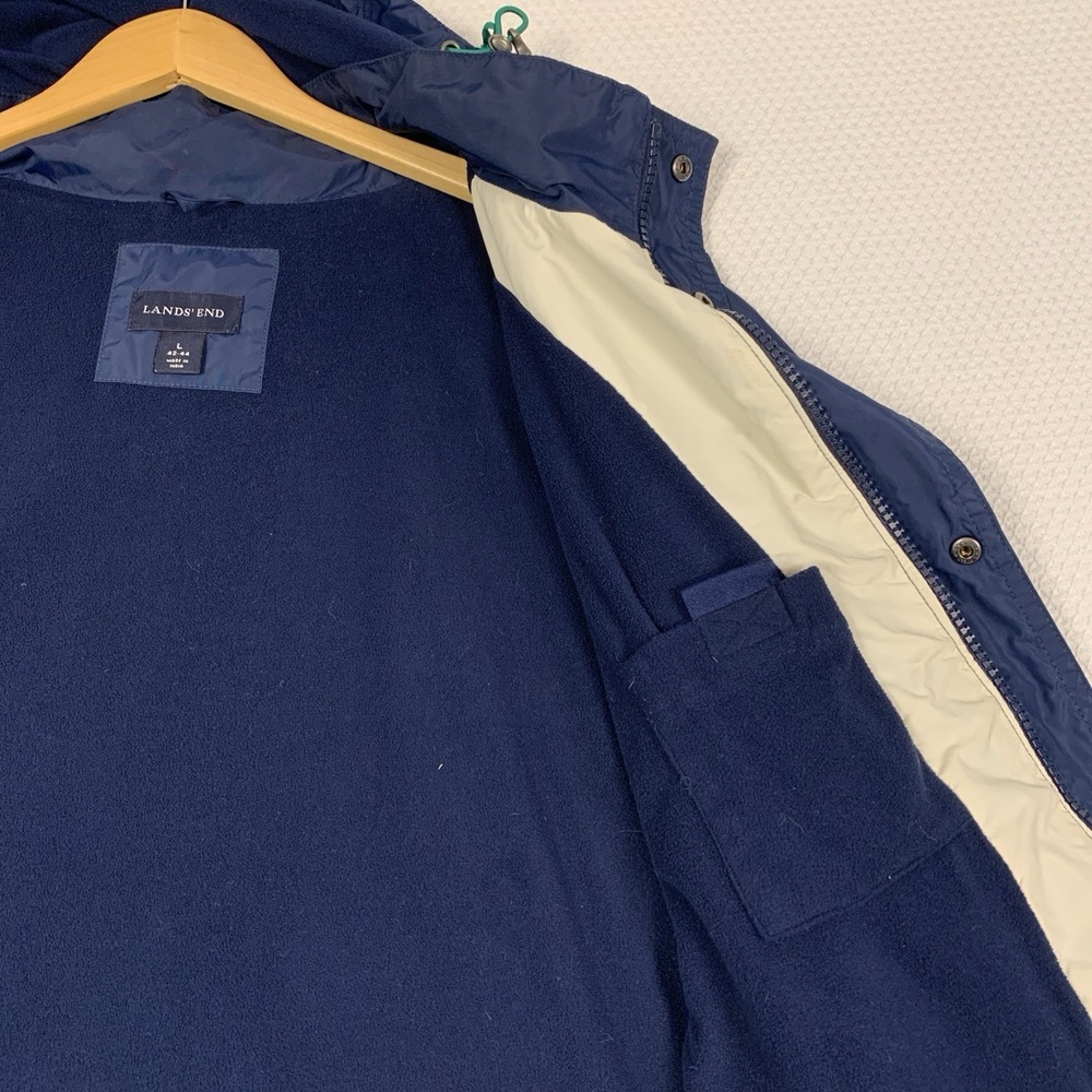 Lands End Squall Parka Jacket Mens Large L 42-44 Navy Blue Fleece Lined Hooded - Picture 9 of 16
